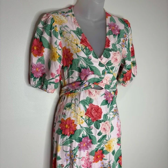 OLD NAVY Fit & Flare Linen-Blend Maxi Dress Floral Boho Coastal Small pink green - Picture 3 of 9